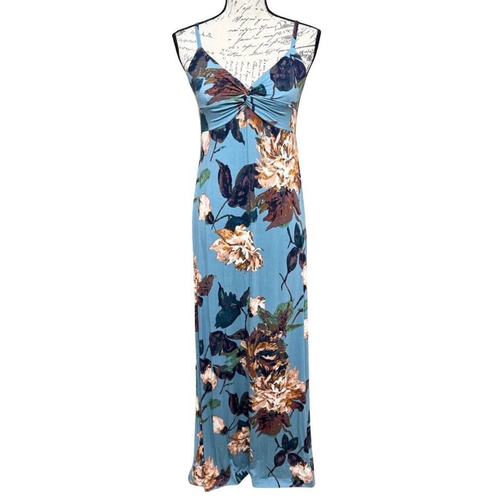 Soma Soft Knit Maxi Dress Women's S Blue Floral Print Spaghetti Strap EUC